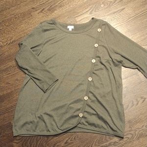 Avenue sage green lightweight sweater with asymmetrical buttons size 20